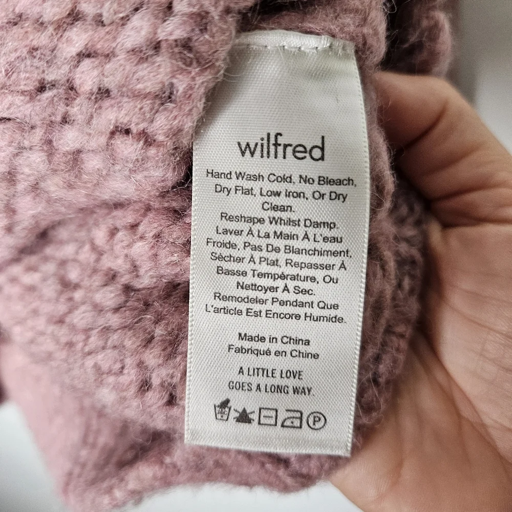 Aritzia Wilfred Alpaca Turtleneck Sweater Sz XS Dusty Pink Chunky knit Oversize - Picture 7 of 9